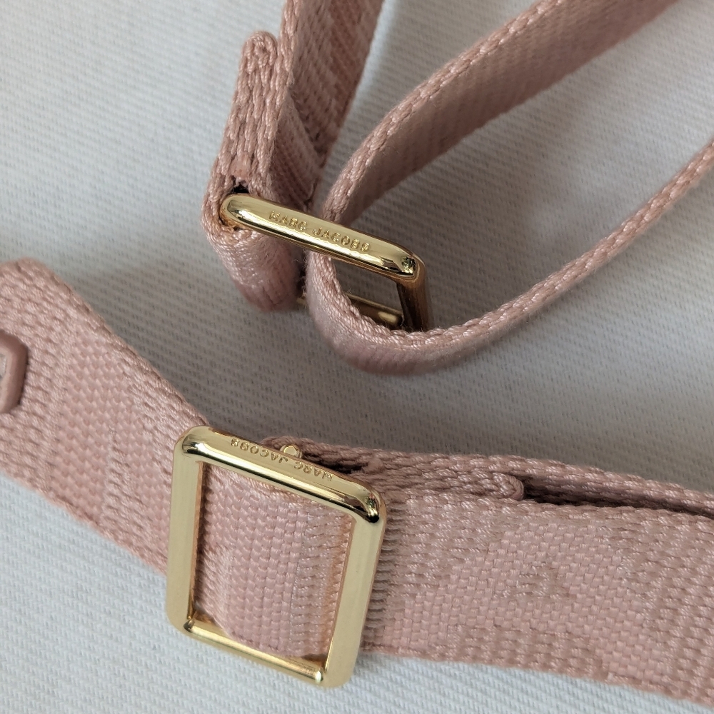 Marc Jacobs Smoky Peach Adjustable Webbing Thin Logo Strap With Golden Hardware - Picture 6 of 7